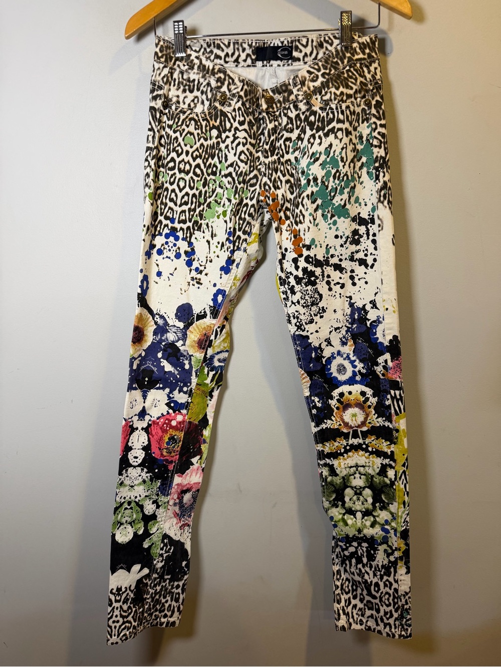 just cavalli Y2k -Splatter Floral Leopard Print Skinny Jeans